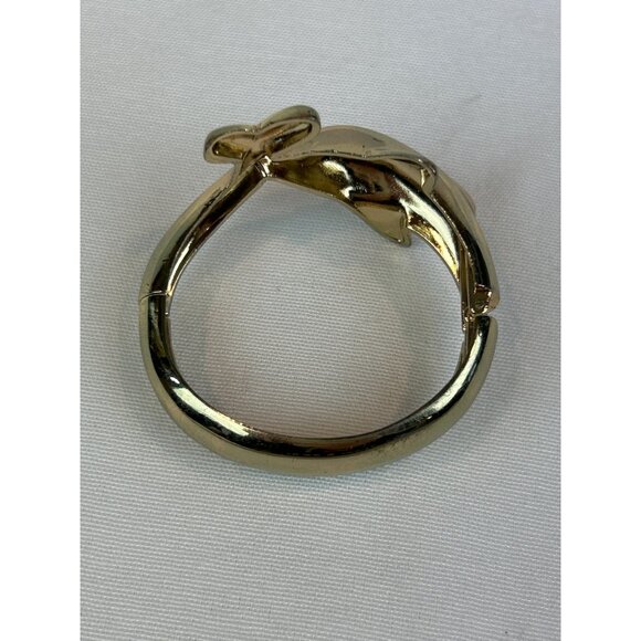 Vintage Dolphin Gold-Tone Bracelet Hinged Bangle 80s 90s Coastal - Picture 6 of 10